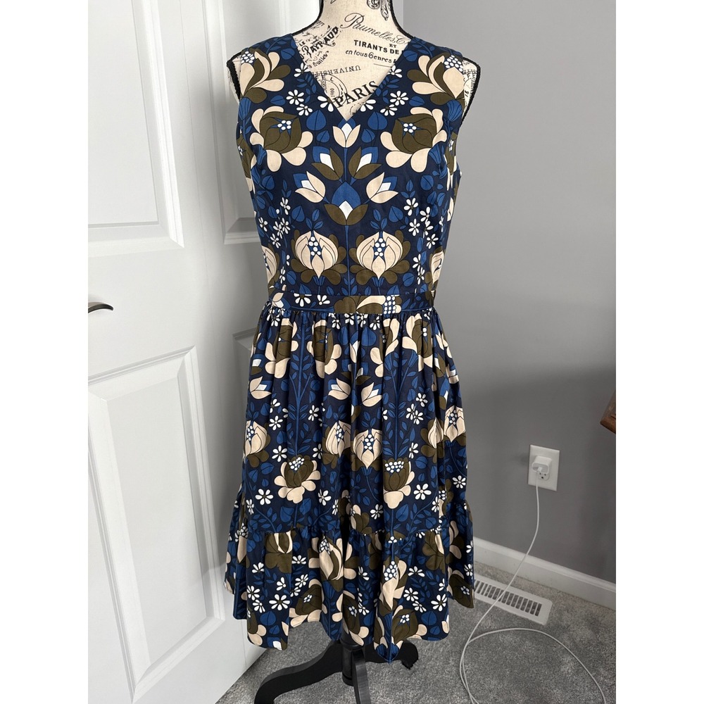 Brooks Brothers Red Fleece Floral V-Neck Tiered Midi Dress Navy Blue Women 6 NEW